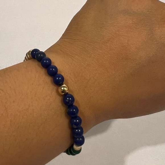 Lapis Malachite 14k Gold Filled Gemstone Stretch Bracelet 6mm - Picture 6 of 11